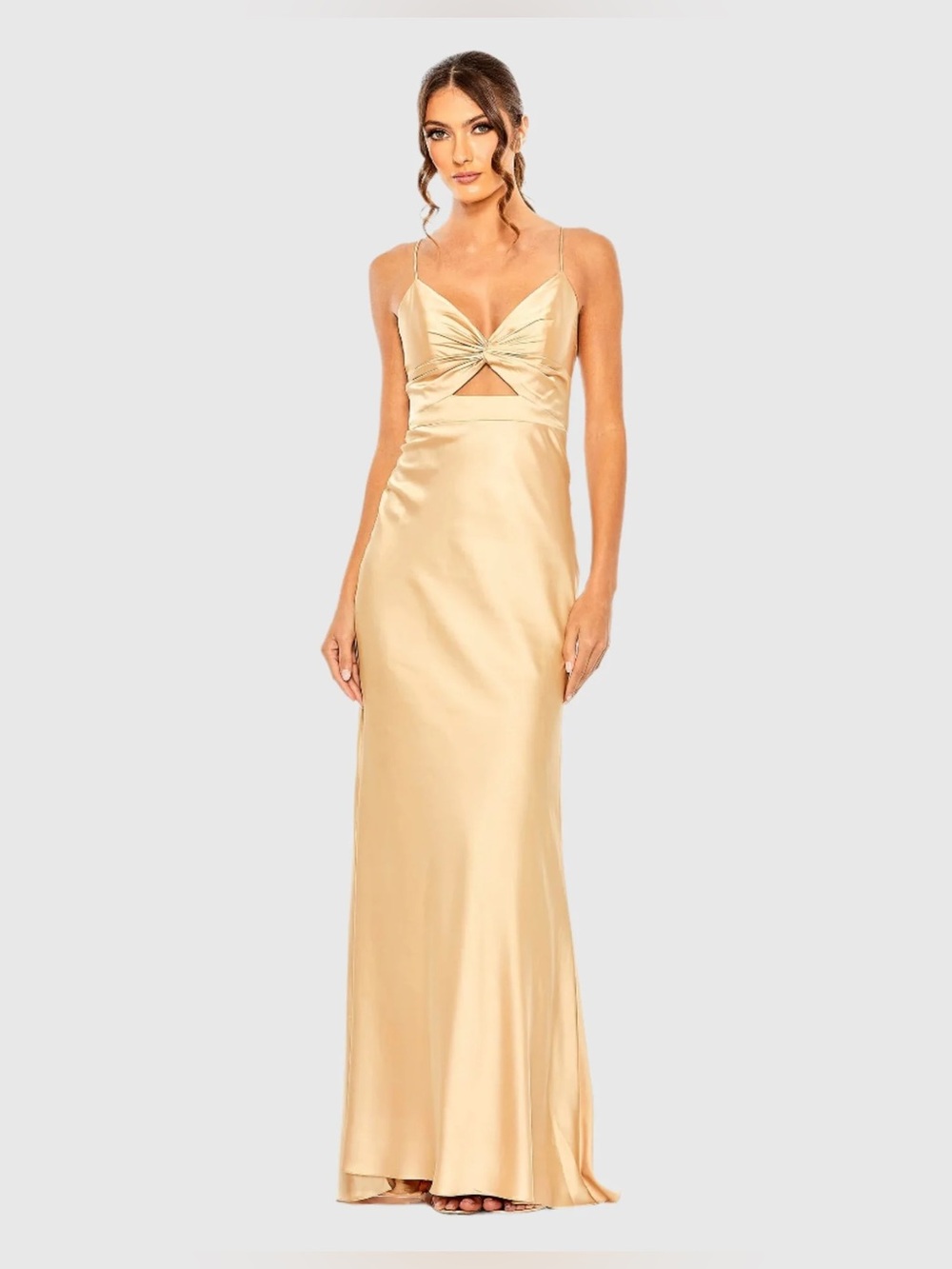 Mac Duggal 68347 champagne satin maxi dress Size 10